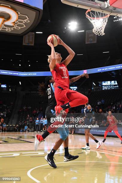 Elena Delle Donne of the Washington Mystics goes to the basket against the Atlanta Dream on July 15, 2018 at Hank McCamish Pavilion in Atlanta,...