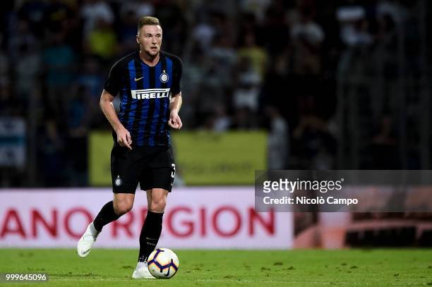 Milan Skriniar of FC Internazionale in action during the friendly football match between FC Lugano and FC Internazionale. FC Internazionale won 3-0...