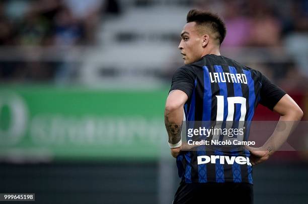 Lautaro Martinez of FC Internazionale looks on during the friendly football match between FC Lugano and FC Internazionale. FC Internazionale won 3-0...