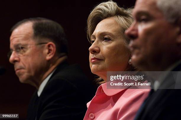 May 18: Joint Chiefs of Staff Chairman Adm. Michael Mullen, Secretary of State Hillary Rodham Clinton, and Defense Secretary Robert M. Gates during...