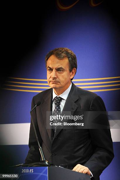 Jose Luis Rodriguez Zapatero, Spain's prime minister, speaks during a news conference at the European Union-Latin American summit in Madrid, Spain,...