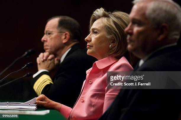 May 18: Joint Chiefs of Staff Chairman Adm. Michael Mullen, Secretary of State Hillary Rodham Clinton, and Defense Secretary Robert M. Gates during...