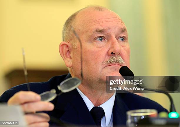 Coast Guard Commandant Admiral Thad Allen testifies during a hearing before the Senate Commerce, Science, and Transportation Committee May 18, 2010...