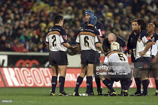 Brumbies forwards during the Super 12s final between the ACT Brumbies and the Sharks of South Africa, held at The Bruce Stadium, Canberra, Australia....