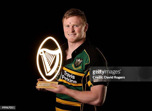 Chris Ashton of Northampton Saints poses with the Guinness Premiership Player of the Season trophy for 2009-2010 at Franklin's Gardens on May 13,...