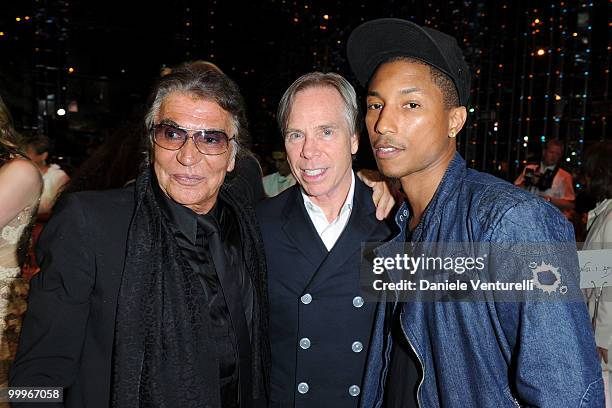 Designers Roberto Cavalli, Tommy Hilfiger and Pharell Williams attend the World Music Awards 2010 at the Sporting Club on May 18, 2010 in Monte...