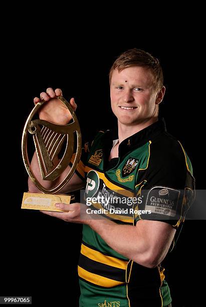 Chris Ashton of Northampton Saints poses with the Guinness Premiership Player of the Season trophy for 2009-2010 at Franklin's Gardens on May 13,...