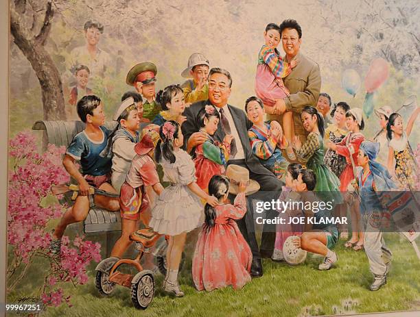 Painting featuring North Korean leaders Kim Jong Il is on display during the opening of of Democratic People's republic of North Korean state art...