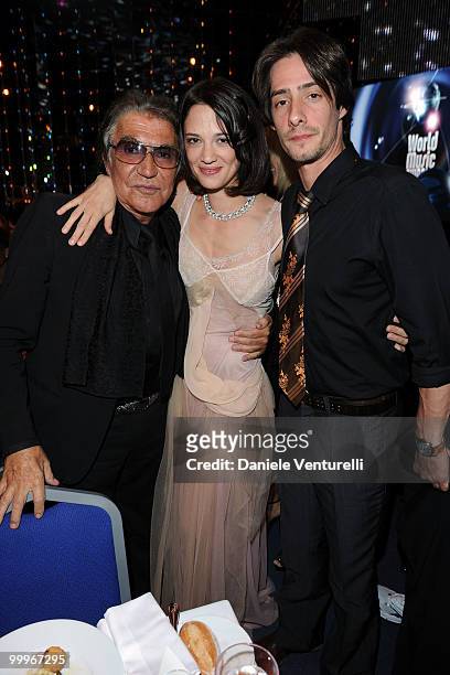 Roberto Cavalli, Asia Argento and Michele Civetta attend the World Music Awards 2010 at the Sporting Club on May 18, 2010 in Monte Carlo, Monaco.