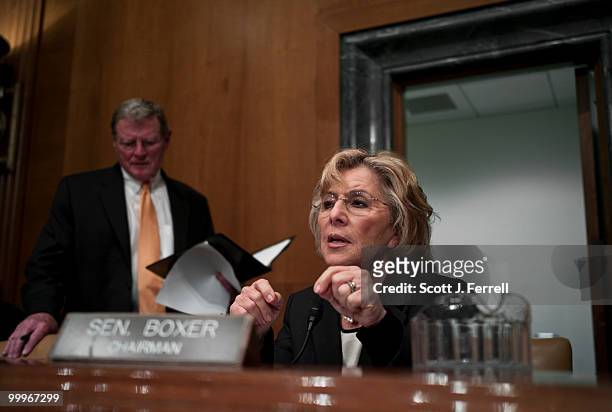 May 18: Ranking member James M. Inhofe, R-Okla., and Chairwoman Barbara Boxer, D-Calif., during the Senate Environment and Public Works hearing on...