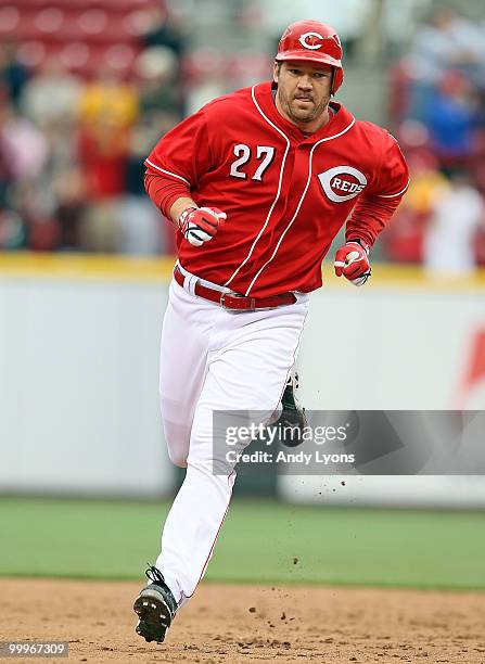 Scott Rolen of the Cincinnati Reds runs the bases after hitting a game tying two run home run in the bottom of the 9th inning during the game against...