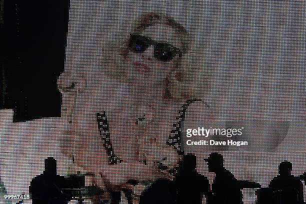 Lady Gaga accepts her best new album award via video message at the World Music Awards 2010 held at the Sporting Club Monte-Carlo on May 18, 2010 in...