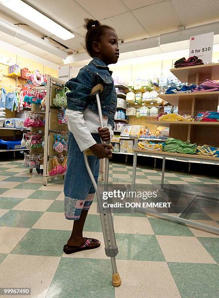 Eight-year-old Farah Maurice, who lost her leg above the knee as a result of the earthquake and is visiting the US to obtain an artificial limb,...