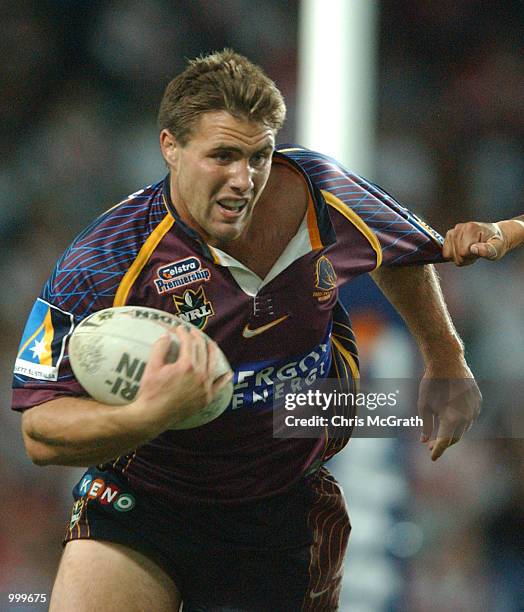 Dane Carlaw of the Broncos in action during the NRL first Semi Final match between the St George/Illawarra Dragons and the Brisbane Broncos held at...