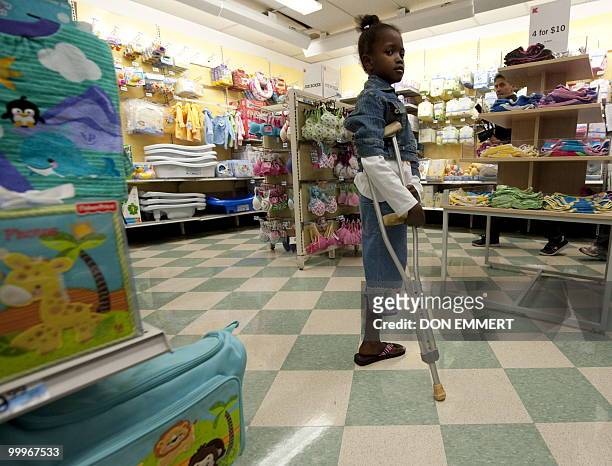 Eight-year-old Farah Maurice, who lost her leg above the knee as a result of the earthquake and is visiting the US to obtain an artificial limb,...