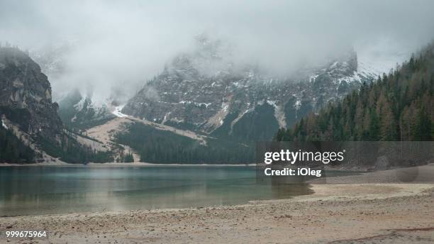 lago di braies - lago reflection stock pictures, royalty-free photos & images