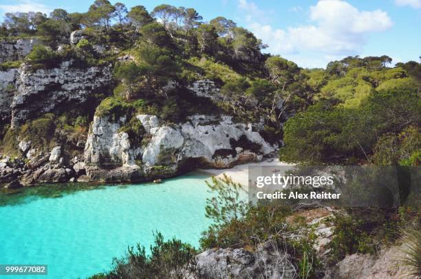 turquoise water on remote bay on spanish island me - cala macarelleta - fotografias e filmes do acervo