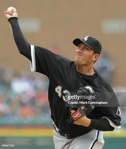 Freddy Garcia of the Chicago White Sox pitches in the first inning of the game against the Detroit Tigers at Comerica Park on May 18, 2010 in...