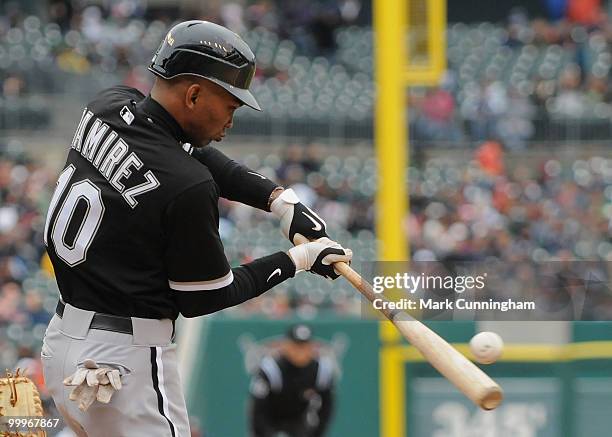 Alexei Ramirez of the Chicago White Sox flies out to center field in the fourth inning of the game against the Detroit Tigers at Comerica Park on May...