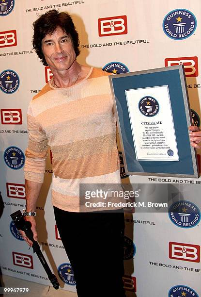 Actor Ronn Moss of the television show "The Bold and the Beautiful" attends the official Guinness World Record validation for the most popular...
