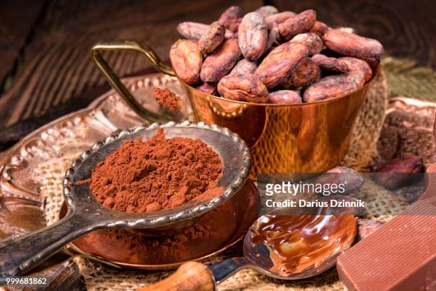 chocolate cocoa and cocoa beans - longan stock-fotos und bilder