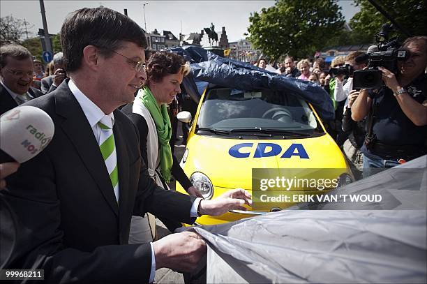Outgoing MP Jan Peter Balkenende and leader of the Dutch christian democrats CDA starts the election campaign by presenting the election cars, in The...