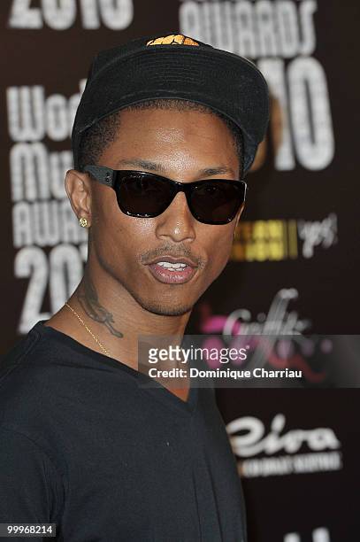 Singer Pharell Williams poses in the press room during the World Music Awards 2010 at the Sporting Club on May 18, 2010 in Monte Carlo, Monaco.
