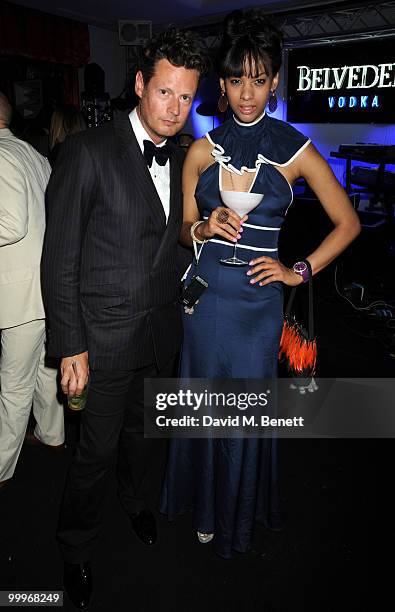 Percy Parker and Joy Vieli attend the Belvedere Vodka Party in Cannes featuring Grace Jones, at Le Baron, Hotel 3.14 on May 18, 2010 in Cannes,...