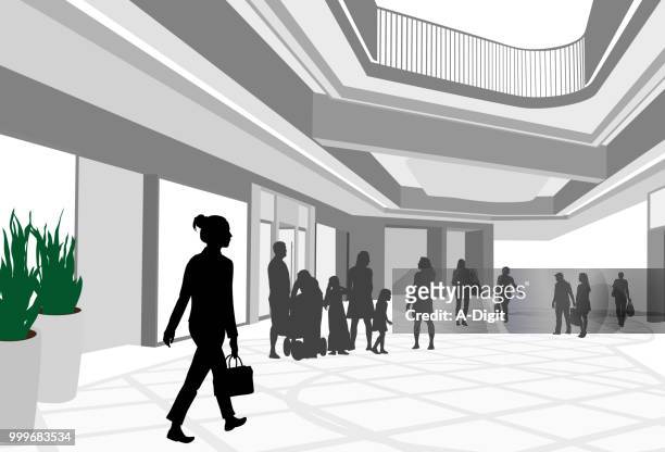 spacious shopping mall outlets - family in the park stock illustrations