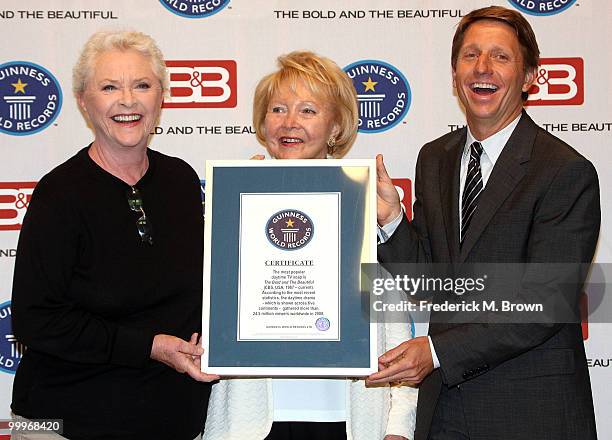 Actress Susan Flannery, Lee Phillip Bell and executive producer/head writer, Bradley P. Bell of the television show "The Bold and the Beautiful"...