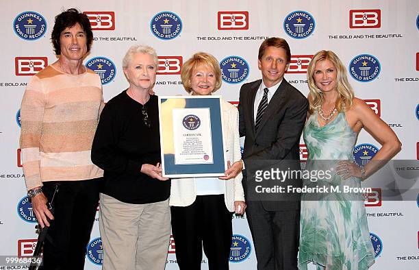 Actor Ronn Moss, actress Susan Flannery, Lee Phillip Bell, executive producer/head writer, Bradley P. Bell and actress Katherine Kelly Lang of the...
