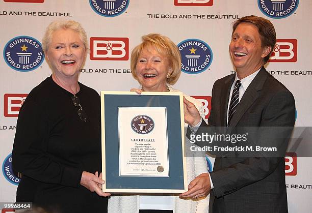 Actress Susan Flannery, Lee Phillip Bell and executive producer/head writer, Bradley P. Bell of the television show "The Bold and the Beautiful"...