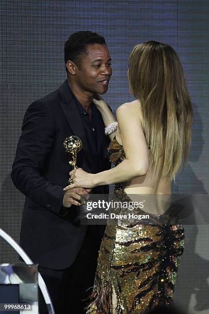 Jennifer Lopez accepts her Legend Award for Outstanding Contribution to the Arts award from Cuba Gooding Jr at the World Music Awards 2010 held at...