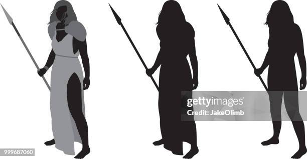 ilustrações de stock, clip art, desenhos animados e ícones de warrior woman silhouette - fantasia de guerreiro