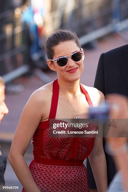 Marion Cotillard attends "Le Grand Journal" Show on Canal Plus at the Majestic Beach of Cannes on May 18, 2010 in Cannes, France.