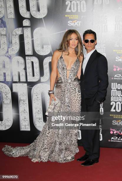 Singer/actress Jennifer Lopez and husband and singer Marc Anthony attend the World Music Awards 2010 at the Sporting Club on May 18, 2010 in Monte...