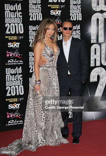 Singer/actress Jennifer Lopez and husband and singer Marc Anthony attend the World Music Awards 2010 at the Sporting Club on May 18, 2010 in Monte...