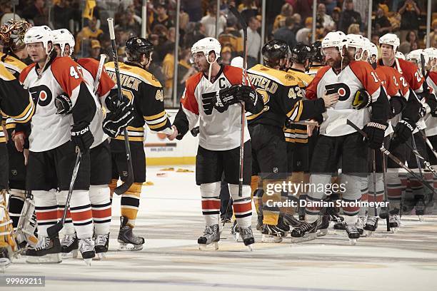 Philadelphia Flyers Mike Richards and Scott Hartnell in handshake line after winning Game 7 vs Boston Bruins. Boston, MA 5/14/2010 CREDIT: Damian...