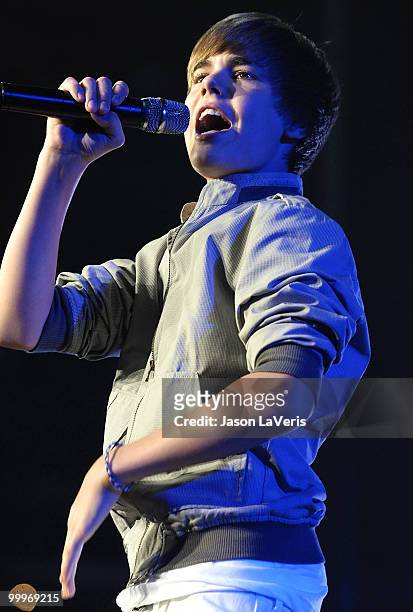 Justin Bieber performs at KIIS FM's 2010 Wango Tango concert at Staples Center on May 15, 2010 in Los Angeles, California.