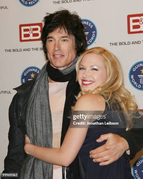 Ronn Moss and Adrienne Frantz attend the Guinness World Record's official validation of "The Bold & The Beautiful" at CBS Studios on May 18, 2010 in...
