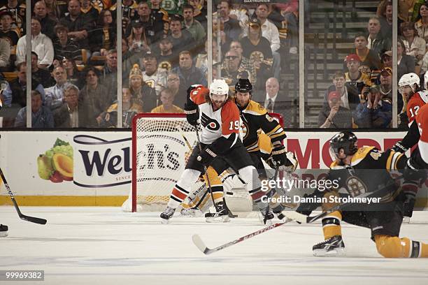 Philadelphia Flyers Scott Hartnell in action vs Boston Bruins Dennis Wideman . Game 5. Boston, MA 5/10/2010 CREDIT: Damian Strohmeyer