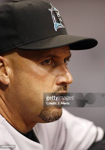 Florida manager Fredi Gonzalez watches Saturday night's action against Tampa Bay at Tropicana Field on May 19, 2007 in St. Petersburg, Florida.