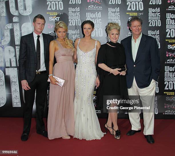 Barron Nicholas Hilton, Paris Hilton, Nicky Hilton, Kathy Hilton and Rick Hilton attend the World Music Awards 2010 at the Sporting Club on May 18,...