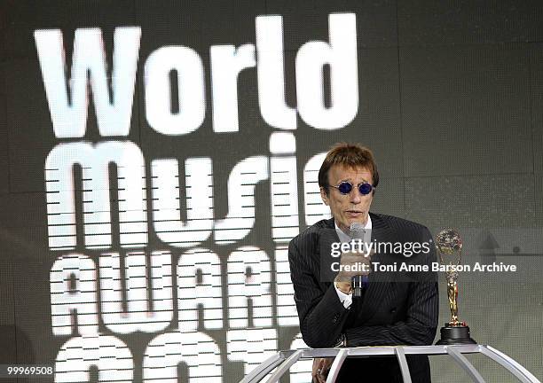 Musician Robin Gibb speaks onstage during the World Music Awards 2010 at the Sporting Club on May 18, 2010 in Monte Carlo, Monaco.
