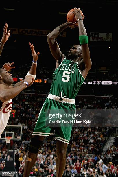 Kevin Garnett of the Boston Celtics shoots against the Cleveland Cavaliers in Game Five of the Eastern Conference Semifinals during the 2010 NBA...