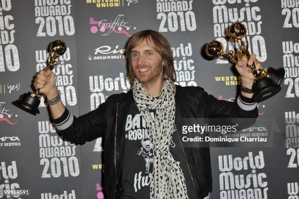 Singer David Guetta poses in the press room during the World Music Awards 2010 at the Sporting Club on May 18, 2010 in Monte Carlo, Monaco.