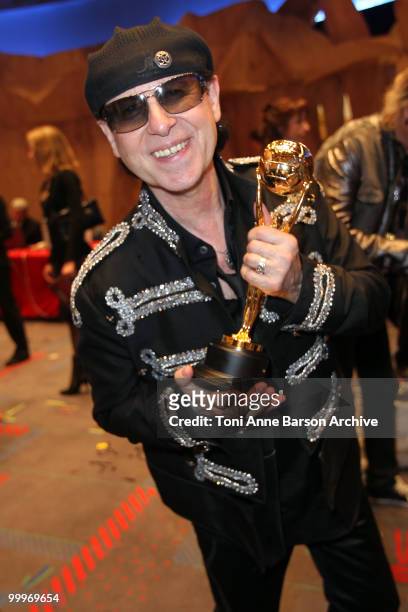 Singer Klaus Meine of the band Scorpions perform during the World Music Awards 2010 at the Sporting Club on May 18, 2010 in Monte Carlo, Monaco.