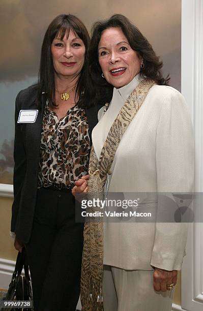 Actress Anjelica Huston and Jolene Schlatter attend the Carousel of Hope kickoff luncheon on May 18, 2010 in Beverly Hills, California.