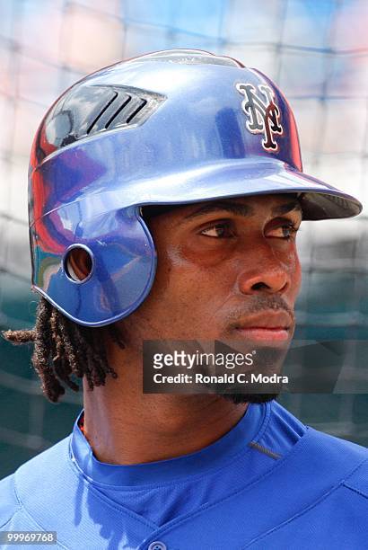 Jose Reyes of the New York Mets during batting practice before a MLB game against the Florida Marlins in Sun Life Stadium on May 16, 2010 in Miami,...
