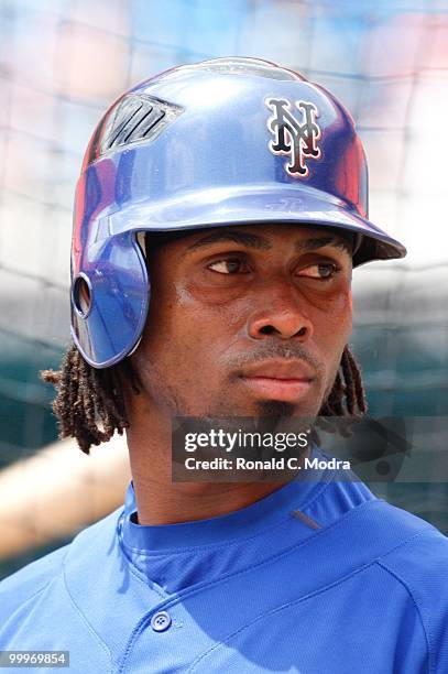 Jose Reyes of the New York Mets during batting practice before a MLB game against the Florida Marlins in Sun Life Stadium on May 16, 2010 in Miami,...